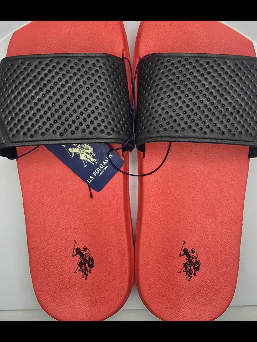 U.S. Polo Assn. Black & Red Slide Sandals 13-14
